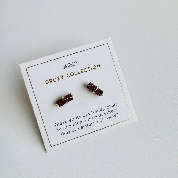 NEW ANTHROPOLOGIE JaxKelly 18kt Gold Red Druzy Stone Gemstone Bar Earring - Picture 5 of 8